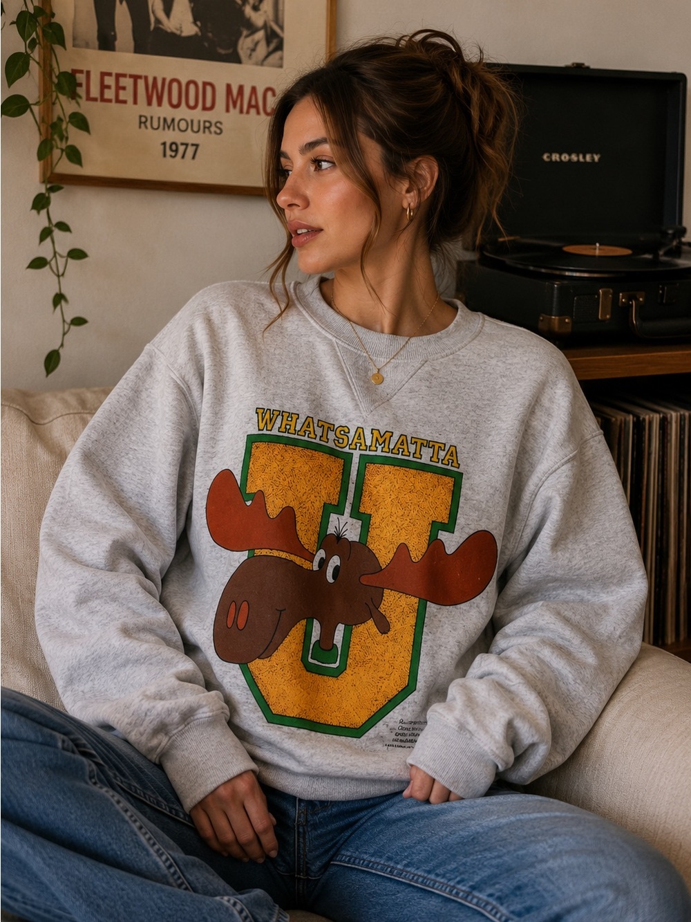 Vintage Bullwinkle Moose “Whatsamatta” University Pullover Sweater